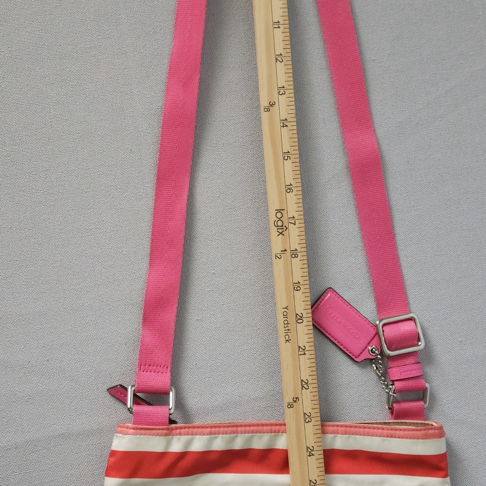 Coach F31962‎ Stripe Nylon Crossbody Purse Pink Leather Trim Lightweight Travel - Picture 8 of 10